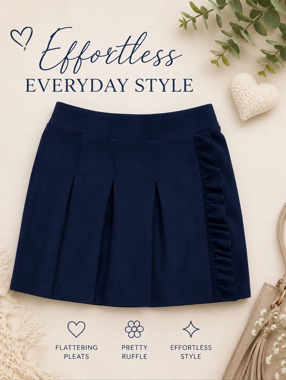 Pleated and Ruffled Navy Blue Skort- School Uniform Approved